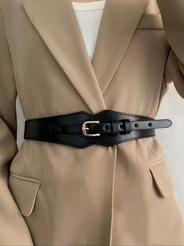 Women's Solid Color Pu Buckle Belt, 1 Count Fashionable Belt for Daily Wear, Casual Waistband for Jeans Trousers 3