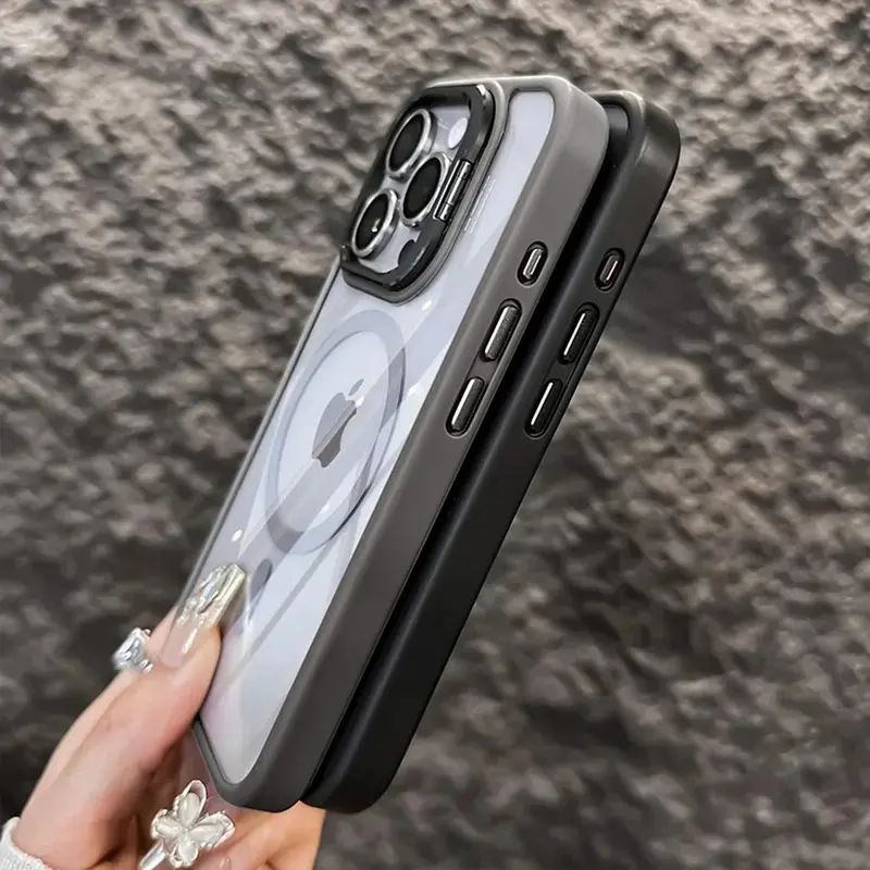 Clear Magnetic Case with Camera Kickstand for iPhone 16 15 14 13 12 Pro Max Compatible with Mag Safe Military-Grade Protective Case Cover Drop Protection 5