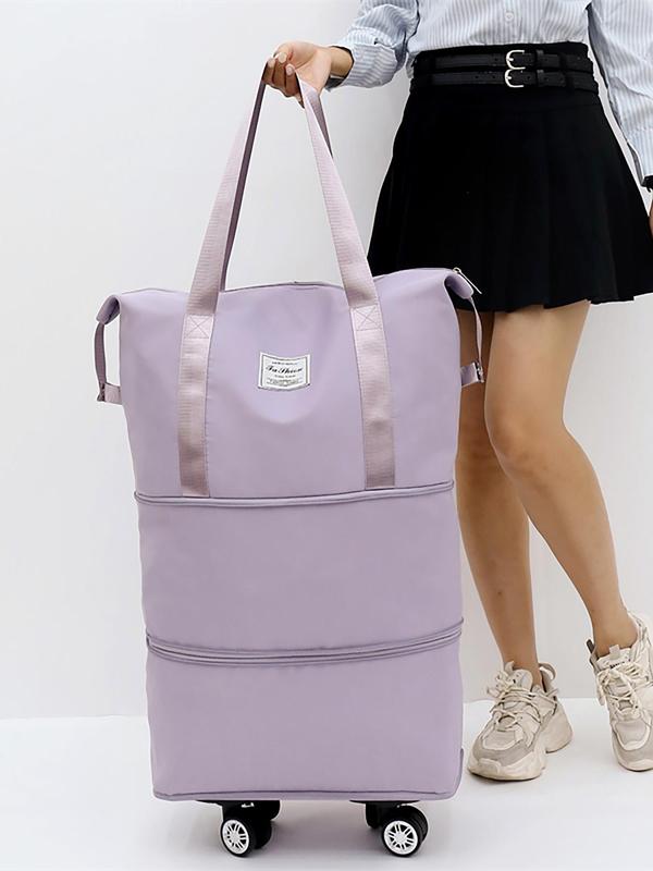 Matching Solid Letter Patch Large Capacity Travel Bag with Removable Wheels, 2025 New Trendy Portable Lightweight Travel Essentials, Wear Resistance Suitcases Bags for Women & Men 4