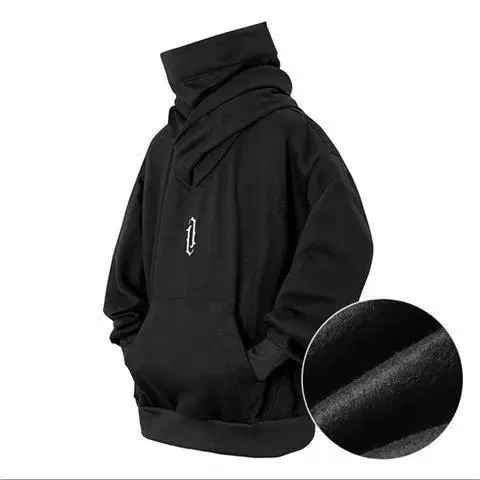 áo hoodie cổ cao ,mũ trùm đầu, áo hoodie ninja họa tiết thêu nổi Menswear Nam Top Dài Tay Ong Loang Nhung áo len Tay Dài Tay Dài áo  hoodie áo hoodie  che mặt áo  cổ rùa Nhung Tăm hoodie  zip 3