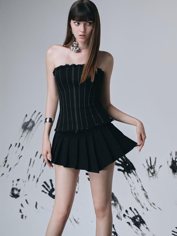 Áo corset jean thiết kế Chocoo Blanie Corset với chi tiết cắt rã decoup và đường chỉ nổi tinh tế, hiện đại, cá tính Nữ Top 3
