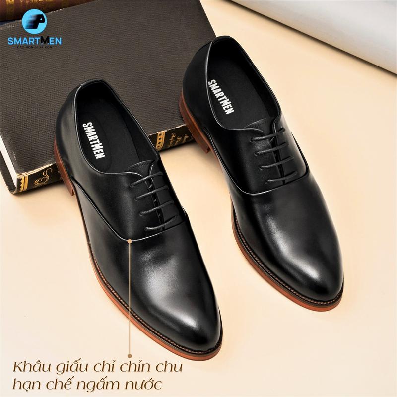 Giày tây nam GC-03-D Smartmen, da thật cao cấp, kiểu dáng Oxford sang trọng khâu giấu chỉ, đế phíp nhập khẩu có khâu goodyear, tăng chiều cao 6cm bí mật, êm chân.