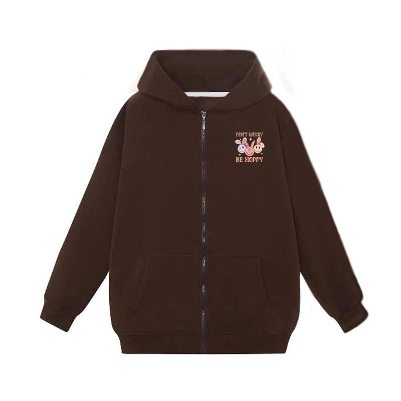 Áo Khoác Khóa Nỉ - Thời Trang Thu Đông, Chất Vải Nỉ Cotton Mềm Mịn Hình Mặt Thỏ Don`t Worry Be Hoppy 1