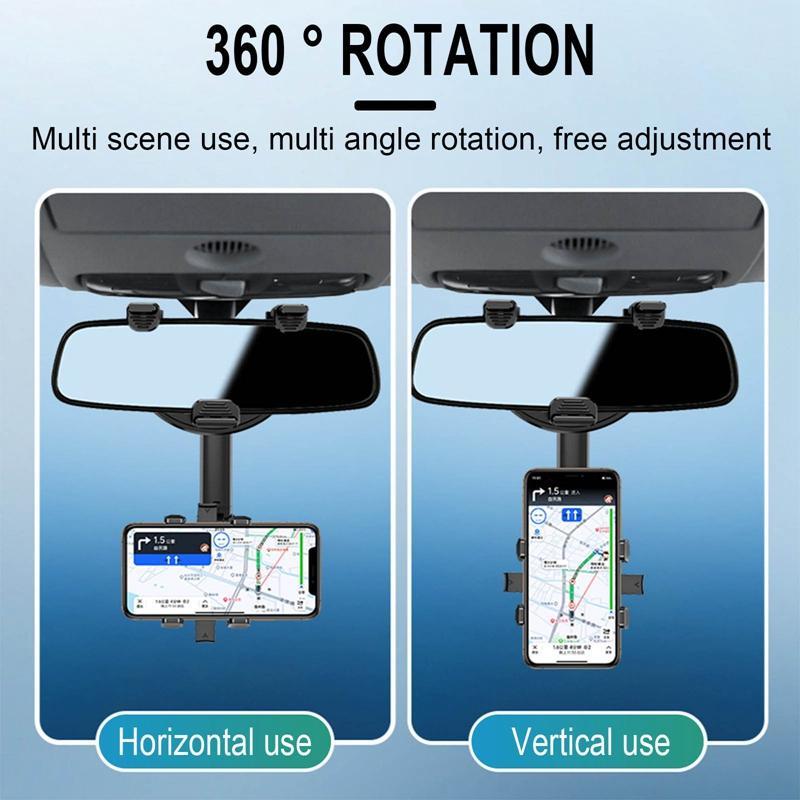 Car Rearview Mirror Phone Holder, 360 Degree Rotatable Car Phone Navigation Bracket, Rearview Mirror Mount, Universal Car Interior Accessories For Most Smartphones 4