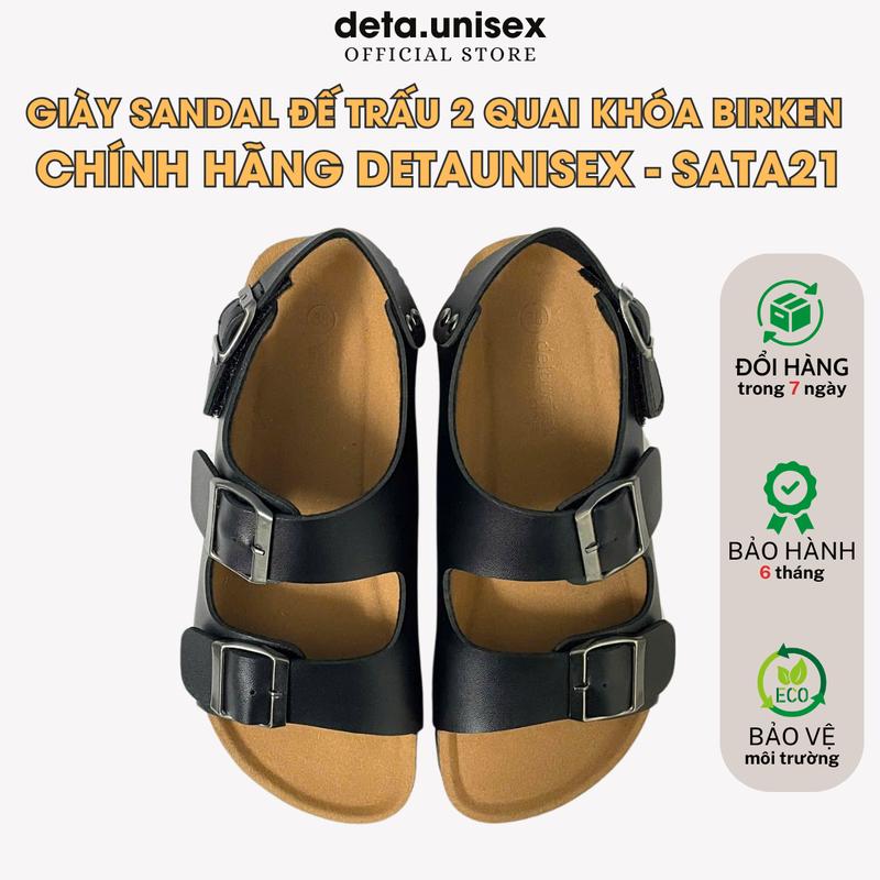 Giày sandal đế trấu 2 quai khóa Birken Nam Nữ thời trang mùa hè Detaunisex - SATA21 Đế Bằng Leather dép  đế