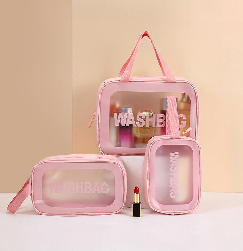 Product Introduction of Handheld cosmetic bag, transparent PU, waterproof, ins style, high appearance value, large capacity and with a sense of high-class 3
