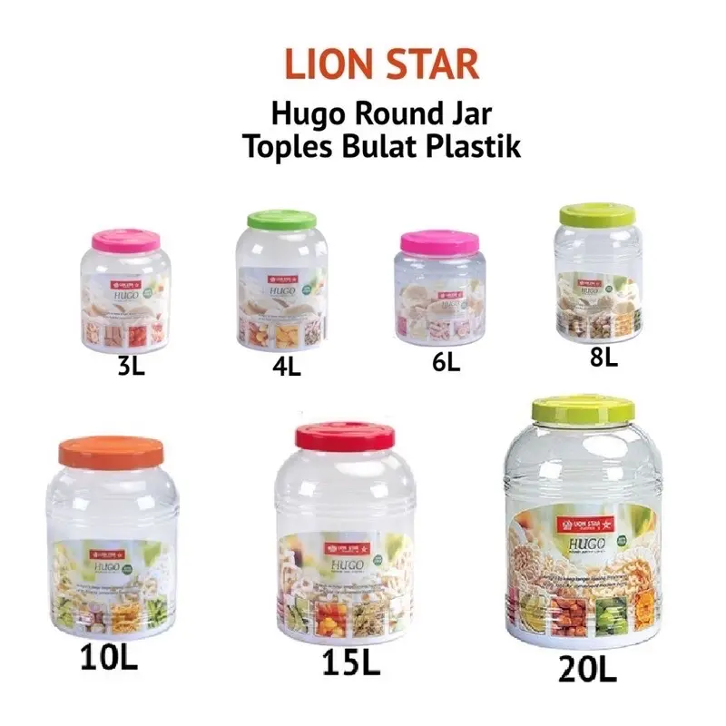 Toples Hugo Round Jar 3, 4, 6, 8, 10 Liter / Toples Bulat Lion Star / Toples Serbaguna / Tempat Kerupuk