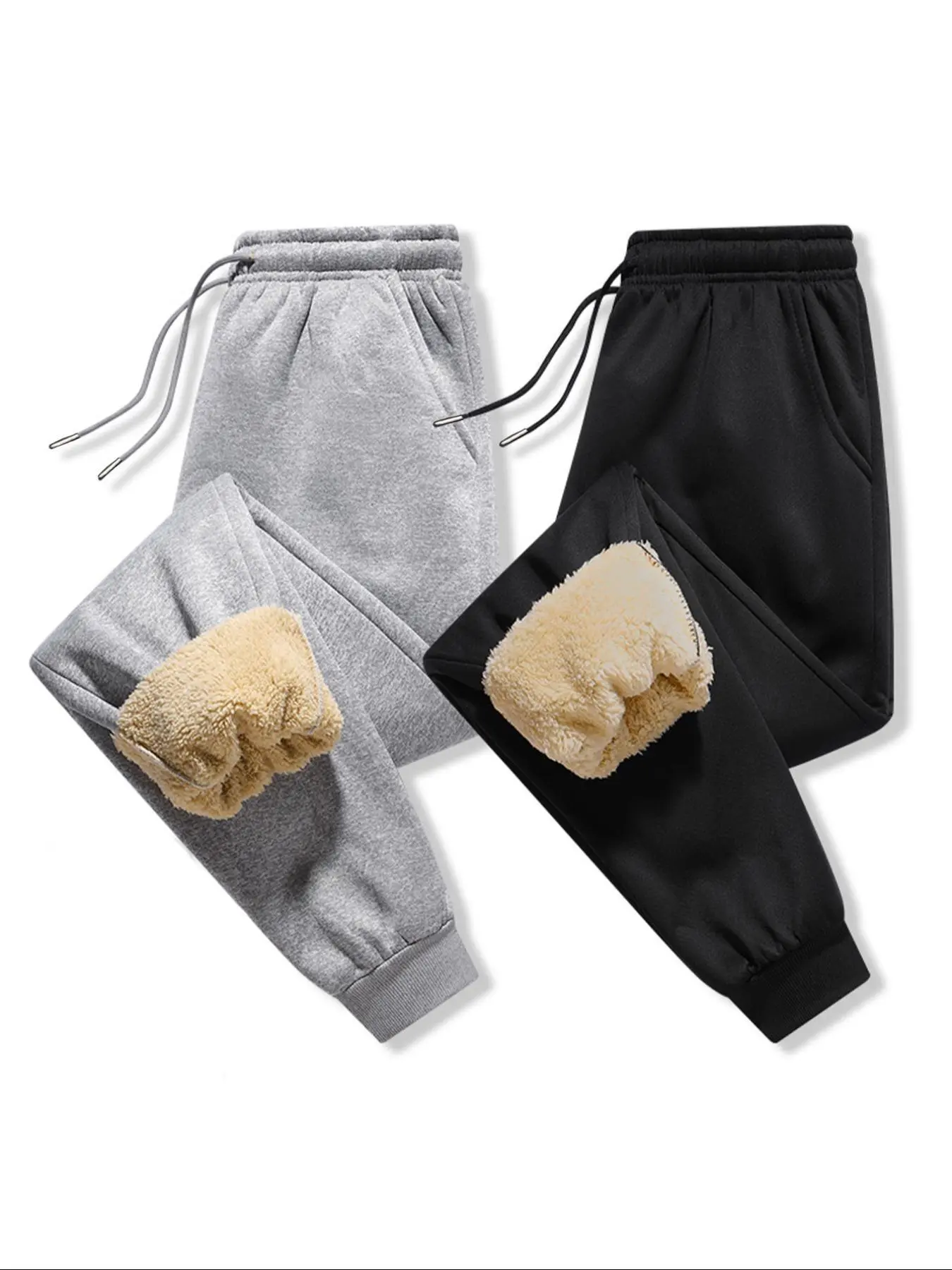 Men's Letter Print Thermal Lined Drawstring Waist Sweatpants, Casual Regular Fit Pocket Jogger Pants for Fall & Winter, Men's Trousers for Daily Wear