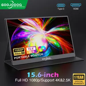 【GOOJODOQ】 Portable Monitor for Laptop 15.6'' 1920*1080P 4K FHD IPS Display Portable Monitor for iPad/PC/Mac/Phone/Xbox Switch/PS4