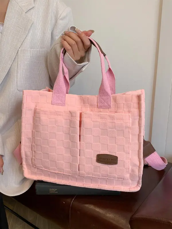 Women's Solid Color Tote Bag, 2025 New Style Fashionable Large Capacity Shoulder Bag for Daily Used, Casual Trendy Versatile High-quality Daily Commuting Bag 7