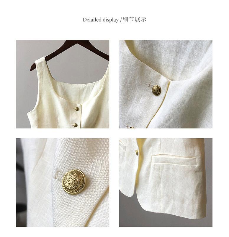 Product Introduction of [In Stock] Women Old Money Style High-gard Square Neck Gold Buttons Sleeveless Jacket Vests 2