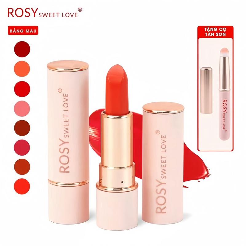 [MUA 1 SON TẶNG 1 CỌ TÁN SON ]Son Sáp Rosy Sweet Love Dưỡng Môi,Không Chì,Lên Màu Chuẩn,Độ Lì Vừa Phải,An Toàn Cho Cả Mẹ Bầu Son Môi Mỹ Phẩm Nữ Cosmetic