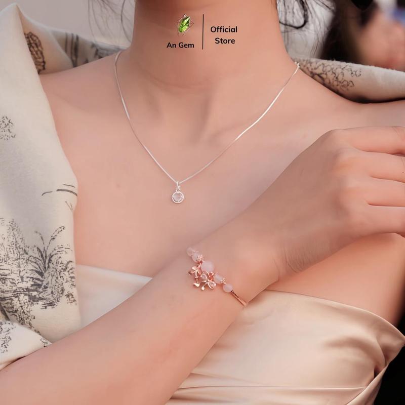 Product Introduction of Vòng tay nữ đá tự nhiên mix charm bi cầu vàng hồng An Gem, lắc tay đá phong thủy năng lượng phối charm nơ tinh tế Bracelet Rose Gold, quà tặng Tết, 8/3, 14/2 lễ tình yêu [TẶNG CHỈ ĐỎ] 6
