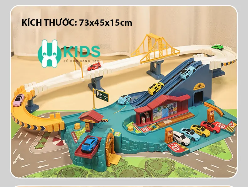 Full 3 Bộ đồ chơi đường đua khủng long siêu tốc kết hợp garage đỗ xe ô tô 5 tầng kích thước lớn sẵn nhiều ô tô con hợp kim cho bé Toy 3