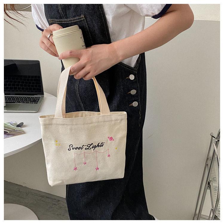 Product Introduction of Small Tote Bag Canvas Bag for Women Casual Small Bag Cloth Bag for Work Handheld Lunch Bag Student Lunch Box Bag with Zipper 13