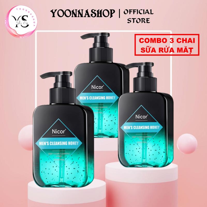 Nicor COMBO 3 Chai Sữa Rửa Mặt Nam 150g Skincare Công Thức Tạo Bọt Mịn Dành Cho Da Nhờn Và Thâm Sạm