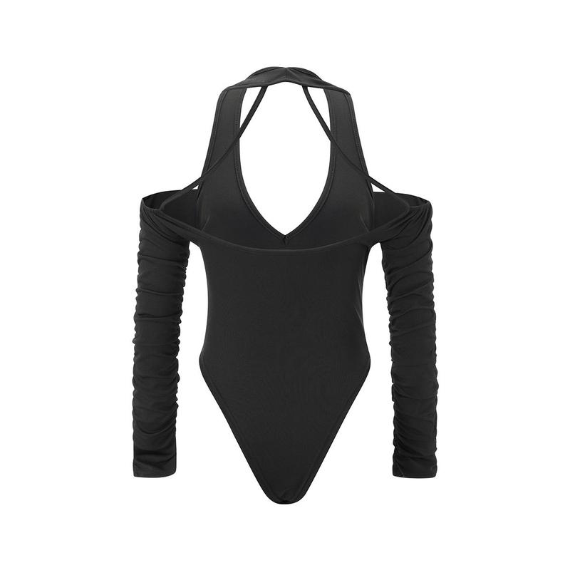 Product Introduction of Women's T Shirt BodysuitFit Low Cut Long Sleeve Backless Solid Color Halter Tops Jumpsuit for Party Club Cocktail 37