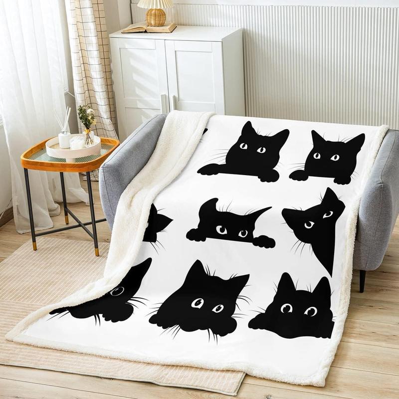 Black Cat Print Flannel Fleece Blanket for Children Girls, with Pet Cat Pattern & Animal Theme, Cuddly|#CuteBlankets #FlannelFleece #CatPrint #AnimalTheme 0
