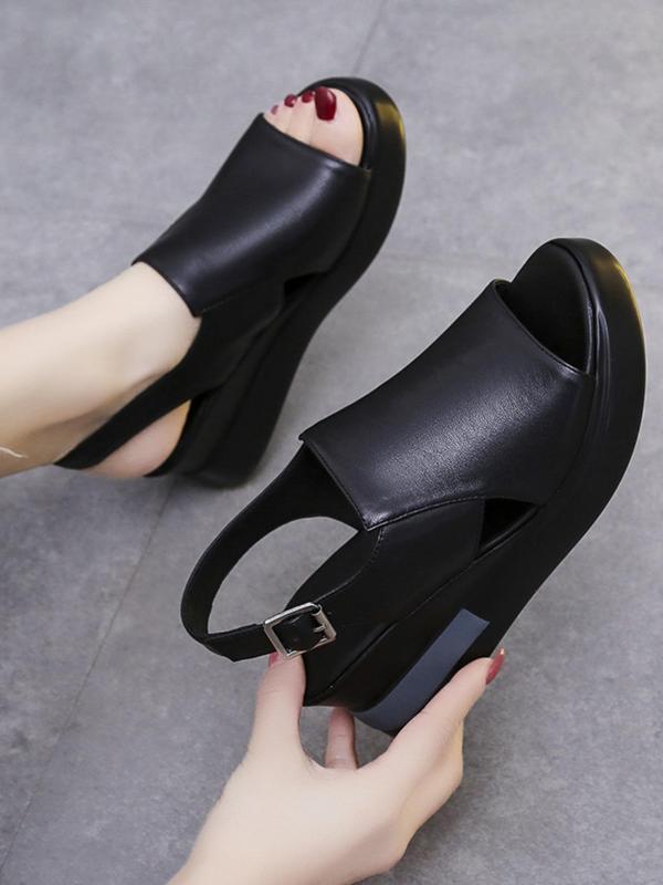 Women's Fashionable Solid Color Wedge Sandals, 1 Pair Casual Open Toe Platform Sandals for Summer, Comfortable Buckle Strap Sandals for Daily Wear 8