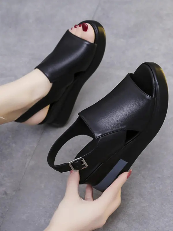 Women's Fashionable Solid Color Wedge Sandals, 1 Pair Casual Open Toe Platform Sandals for Summer, Comfortable Buckle Strap Sandals for Daily Wear 7