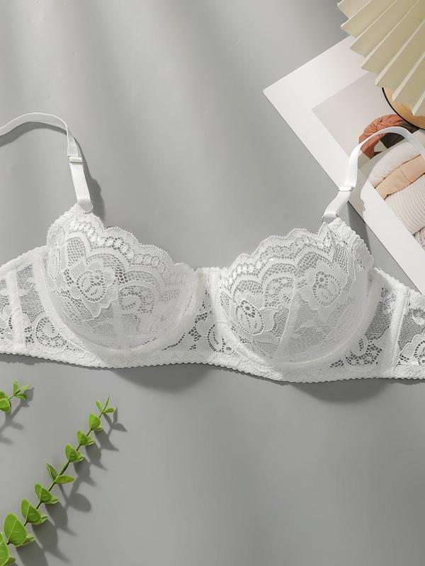 Women's Solid Lace Underwire Bra & Panty Set, Push Up Bra & Panty Set, Soft Comfy Breathable Lingerie Set for Women 5