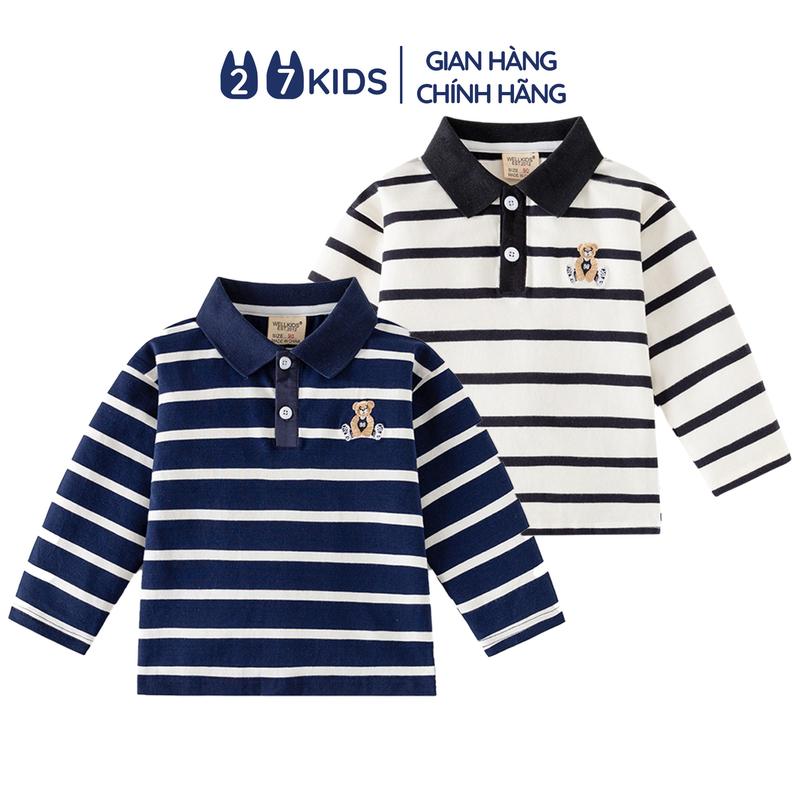 Áo polo bé trai WELLKIDS tay dài sọc ngang thu đông cổ bẻ lịch sự cho bé từ 2-8 tuổi BLPO1