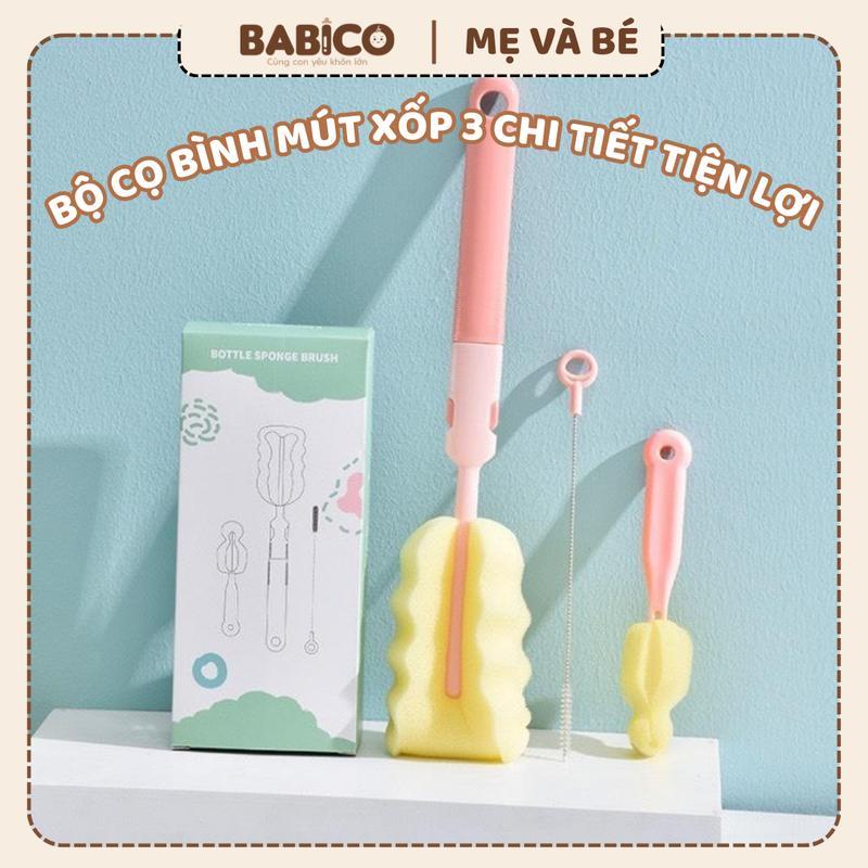  Bộ Cọ Bình Mút Xốp 3 Chi Tiết Vệ Sinh Bình Sữa Bình Nước Cốc,... Sạch Sẽ Tiện Dụng Cho Mẹ Và Bé 