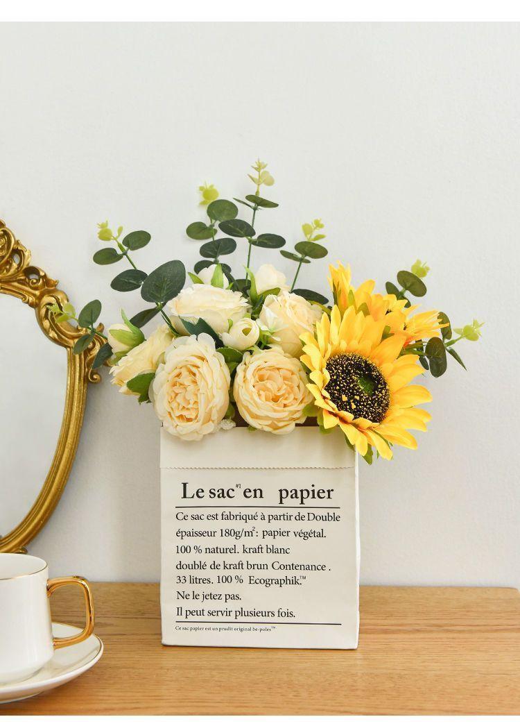 Product Introduction of [30 Days Hot Sale 5050 Pieces] Ins Style Sunflower Artificial Flowers Bouquet Home Decor Living Room Desktop Paper Bag Decoration Photo Props 9