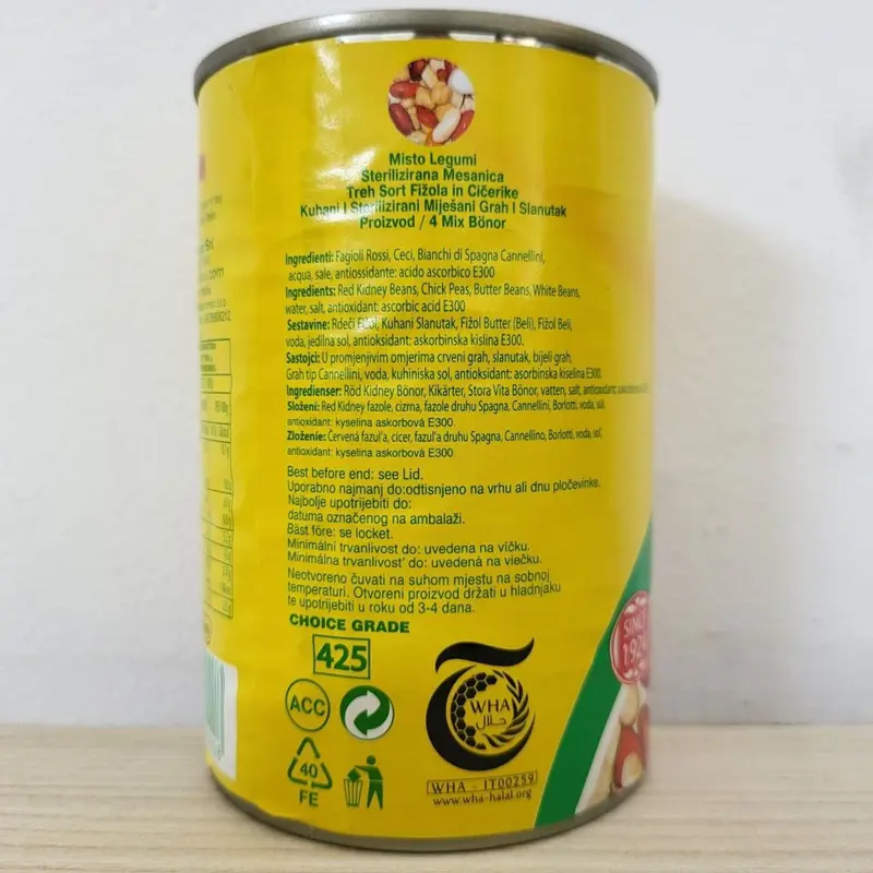 FIAMMA - Lon 400g - ĐẬU HỖN HỢP (đậu đỏ, đậu răng ngựa, đậu bơ, đậu trắng) Ý VESUVIANA Four Beans Salad (HALAL) 5