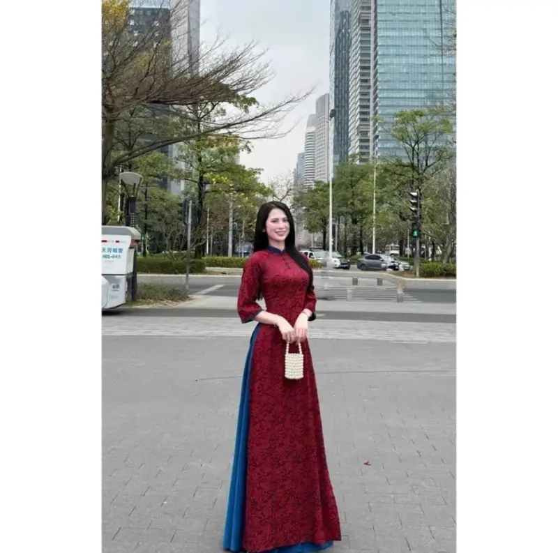Áo Dài Gấm viền cổ đính cúc bọc xinh MINISO 2