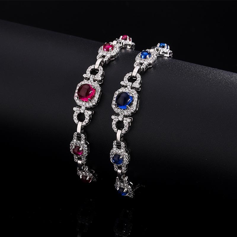 Tourmaline Imitation Pigeon Blood Red Royal Blue Bracelet European and American Retro Colored Gems Hand Accessory Bracelet Bracelet Cross-Border Wholesale Women's 3