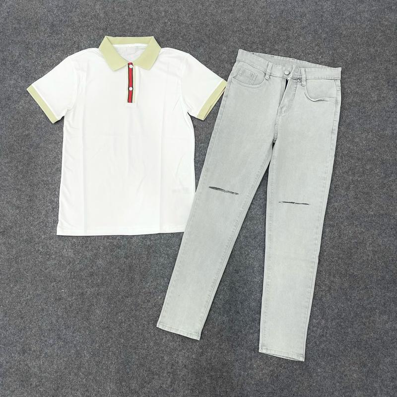 Combo Áo Polo PL31 Trắng Phối Quần Jean 211 2