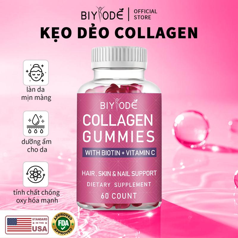 [24H] Khuyến Cáo Chính Thức BIYODE - Collagen  Kẹo Dẻo Hỗ Trợ , Biotin + Vitamin C + Vitamin E, Bổ Sung  Thủy Phân, Lão Hóa, Tóc, Hỗ Trợ Móng (Lợi ích cửa hàng mới giới hạn ở 100 chai)Tay Gummy Bears60 Miếng(Giảm giá giới hạn100chai) collagen