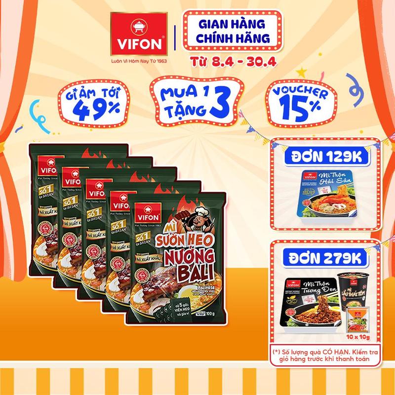 [Độc quyền livestream] Set 5 Gói Mì VIFON Mì Hải Sản Cay/ Mì Trộn Trứng Muối Cay/ Mì Tôm Chua Cay Hoàng Đế/ Sườn Heo Nướng Bali/ Mì Trộn Tương Đen Khay