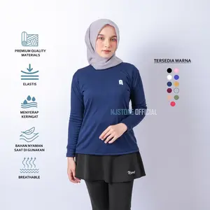 Baselayer Manset Olahraga Wanita Hijab Lengan Panjang Zumba Running Mangset Sport Inner Senam Muslim Hitam Kaos Atasan Dewasa
