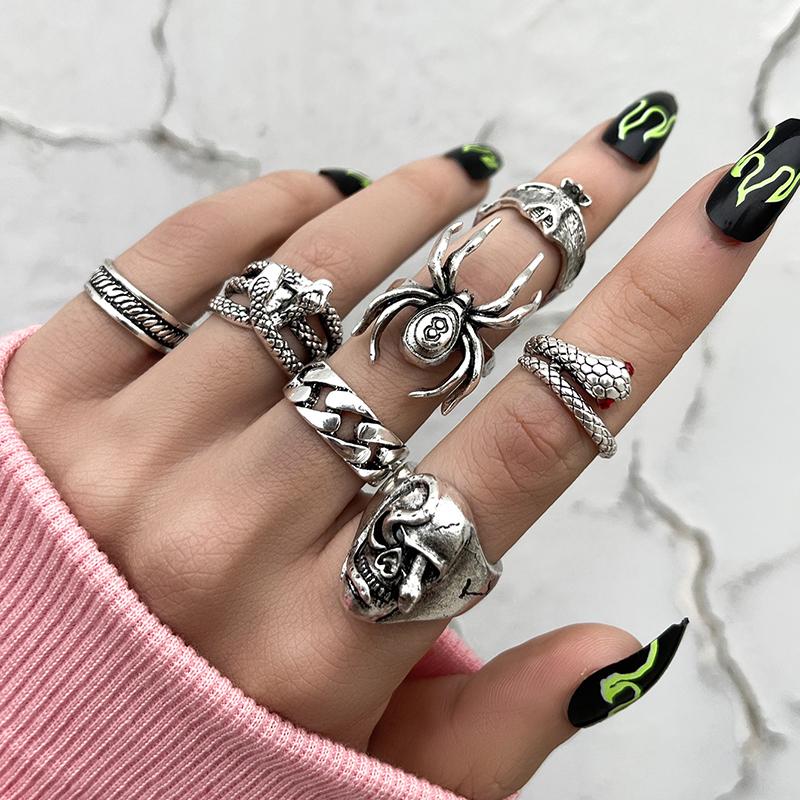 Product Introduction of Nhẫn Rắn Punk, 7 Cái / bộ, Dành Cho Phụ Nữ Và Nam Giới, Phong Cách Gothic, Nhện, Đồ Trang Sức Thời Trang, Quà Tặng Và Phụ Kiện 17