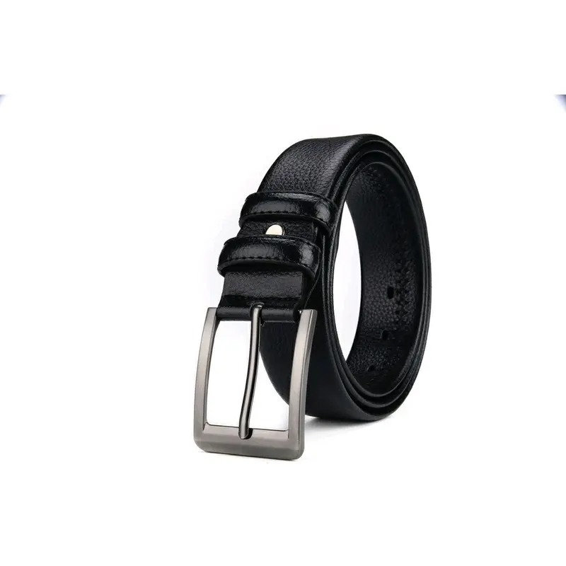 Gesper Ikat Pinggang Pria dan Wanita Hitam Polos Semi Kulit Model AG Lubang jarum Hadiah Cowok Stainless Elegan Sabuk tali pinggang ospek 5