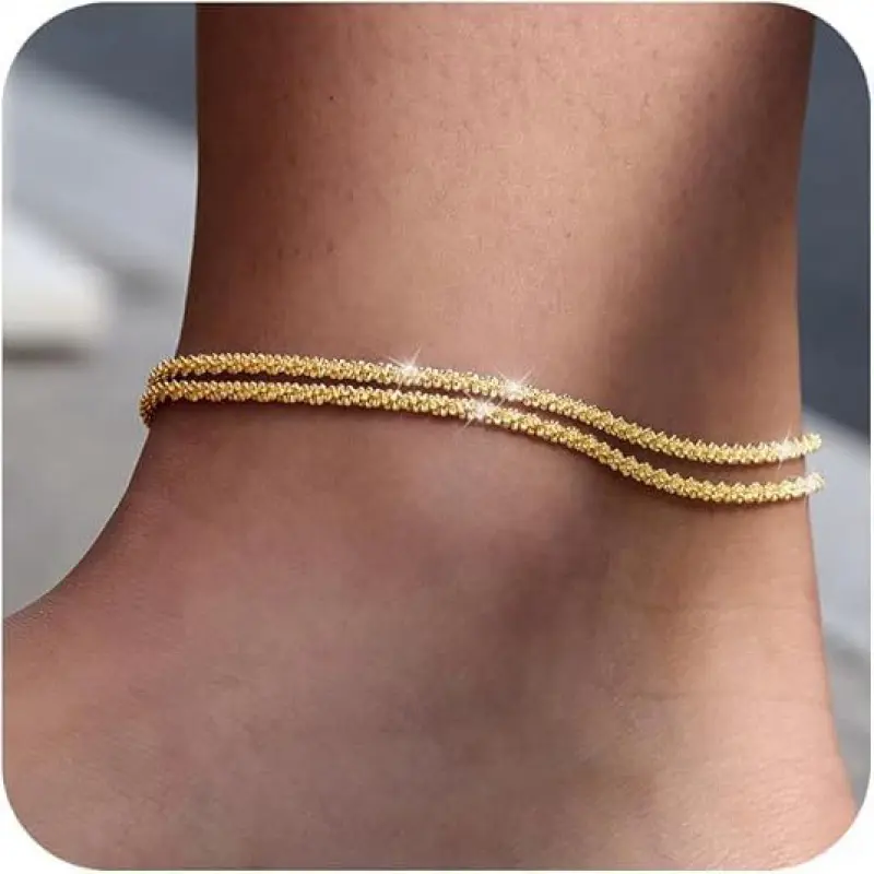 Dainty Layered Rhinestones Waterproof Anklet for Women Adjustable Womens Anklet Set Stackable Figaro Beaded Cuban Link Anklets Daily Clothing Decor for Beach Summer Trendy All-match& Exquisite Jewelry 1