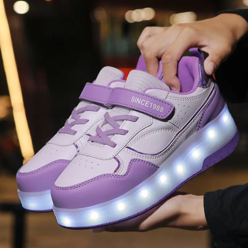 Hot-Selling High-Value Heelys Shoes for Boys and Girls, Rechargeable Flashing Smooth Roller Shoes, Student Double-Wheel Skate Shoes with Switch 0