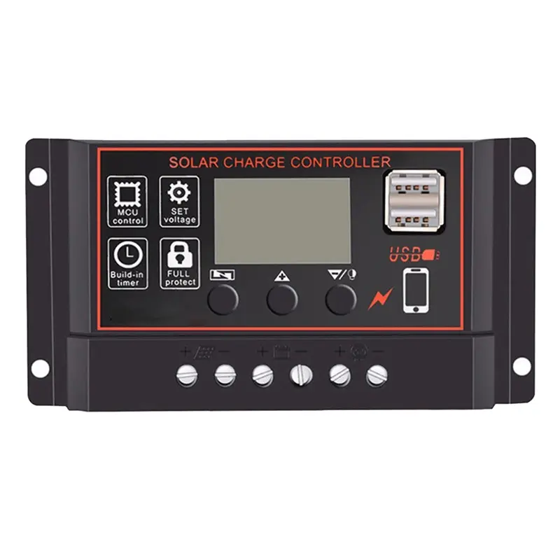 100A Solar Charge Controller Solar Panel Controller 12V 24V LCD Display Solar Panel Battery Regulator with USB Port Cellphone Mobile Charger Charging Adjustable Connection Smartphone Protection