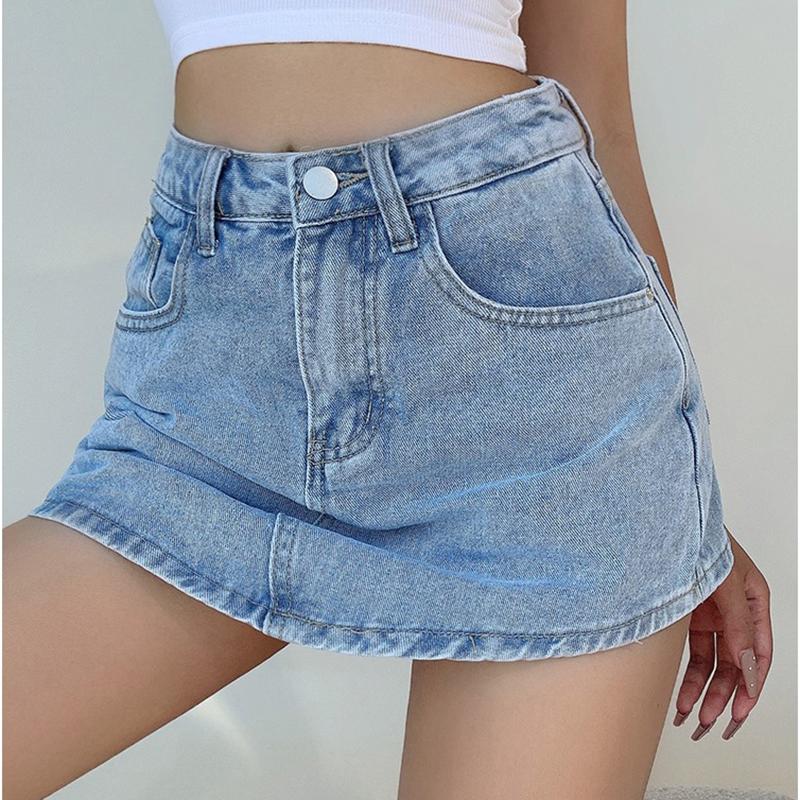 Product Introduction of 25-40 Waist Plus Size Korean High Waist  A-line Denim Skirt Women Fashion Mini Skirt Jeans Skort for Women Clothes Womenswear 14