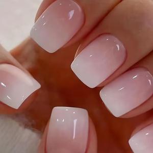 Ombre Short Square Fake Nails with Tools, 24pcs/set Short Square False Nails for Women & Girls DIY Nail Art, Elegant Stick On Nails Kit, Acrylic Nail Kit, Valentine's Day Gift, Nail Set Kit