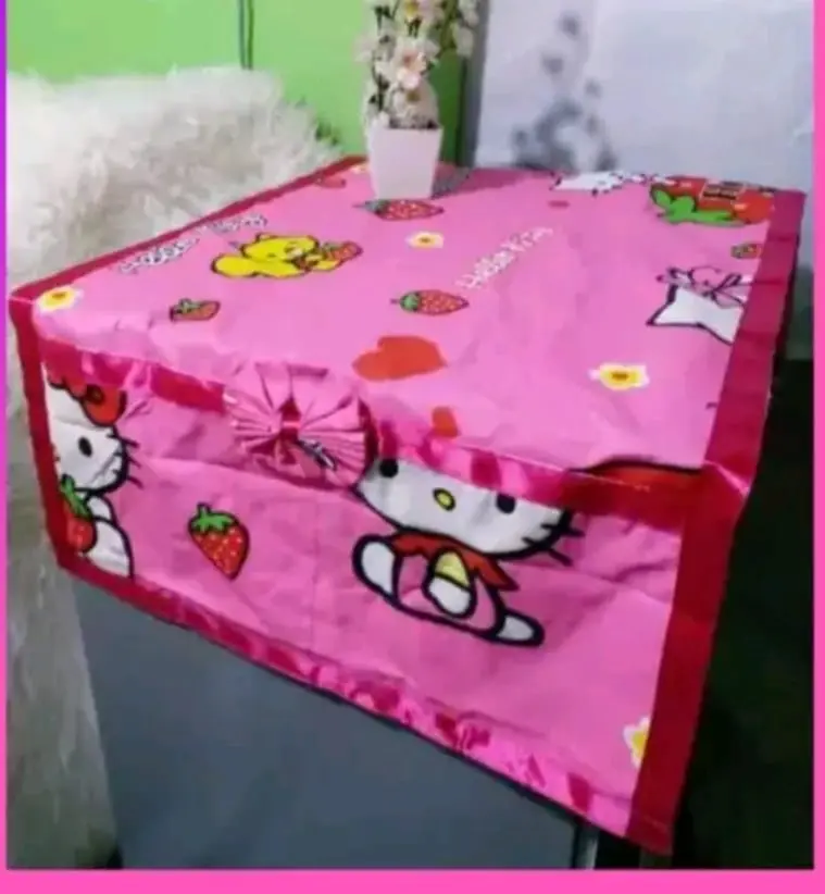 Taplak Penutup Kulkas Cover Cantik Dgn Kantong Storage Pouch Kain