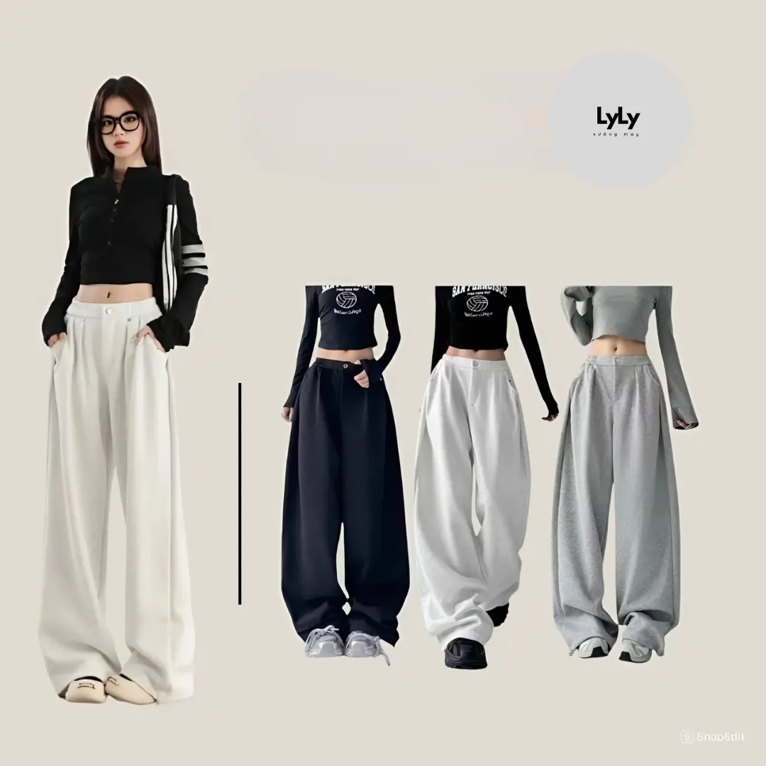 [Nỉ Ép Đẹp] Quần Nỉ Ống Rộng 1 Khuy Xếp Ly, Quần suông nữ dài 98-102cm - Women Pants