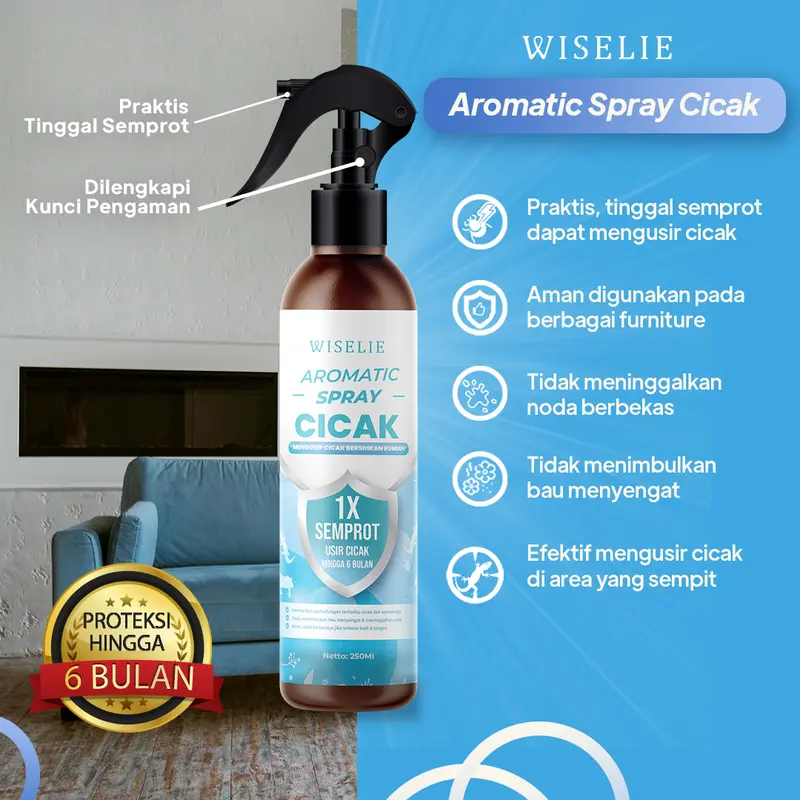 Wiselie Aromatic Spray Pengusir Cicak dengan Formula Dijamin Ampuh 100% Mengusir Cicak Secara Efektif Aman Tidak Meninggalkan Bau Menyengat Melindungi Rumah dari Cicak Menjaga Kebersihan Dinding Langit-Langit Tahan Lama obat  pengusir Cairan Pembasmi 4