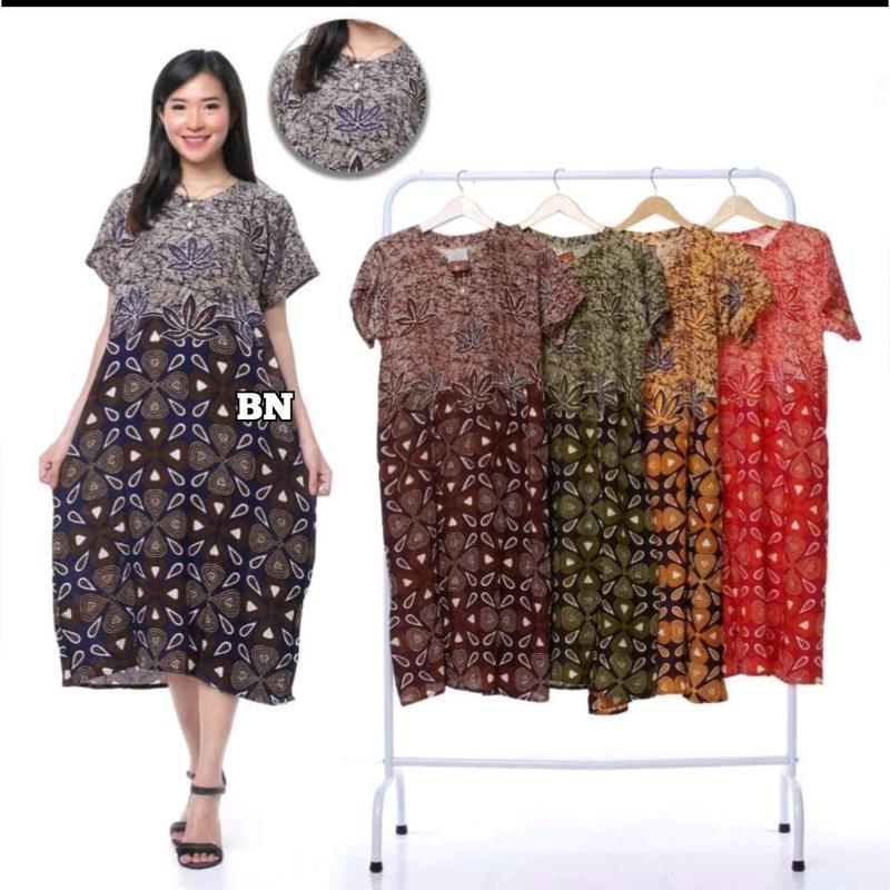 Daster Batik Print Base Lengan Pendek Motif Abstrak Random Busui Kancing Bumil  Wanita  Rayon Hamil Ibu 7