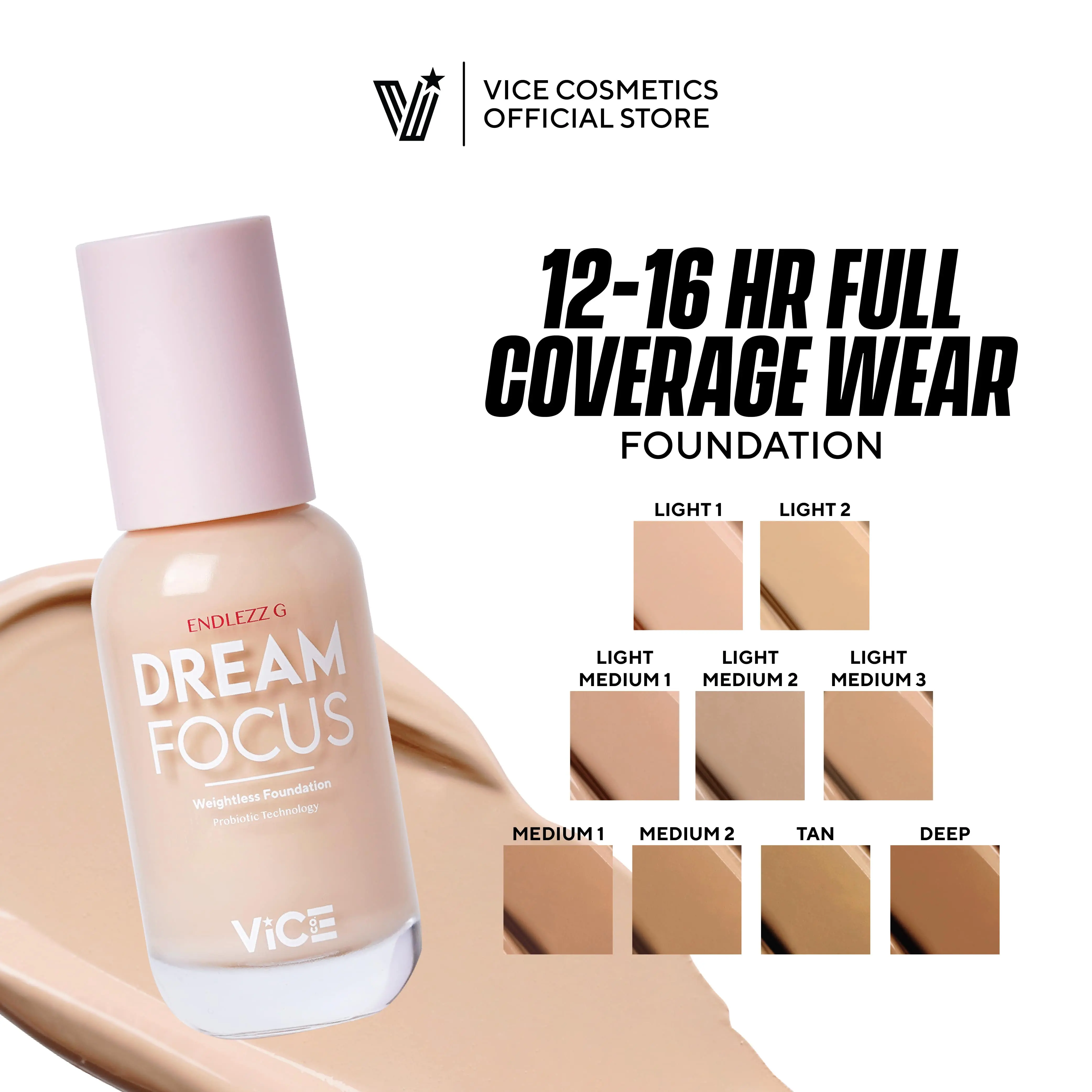 VICE CO. Endlezz Dream Focus Foundation - Full Coverage, Oil Control, Long Lasting, Lightweight