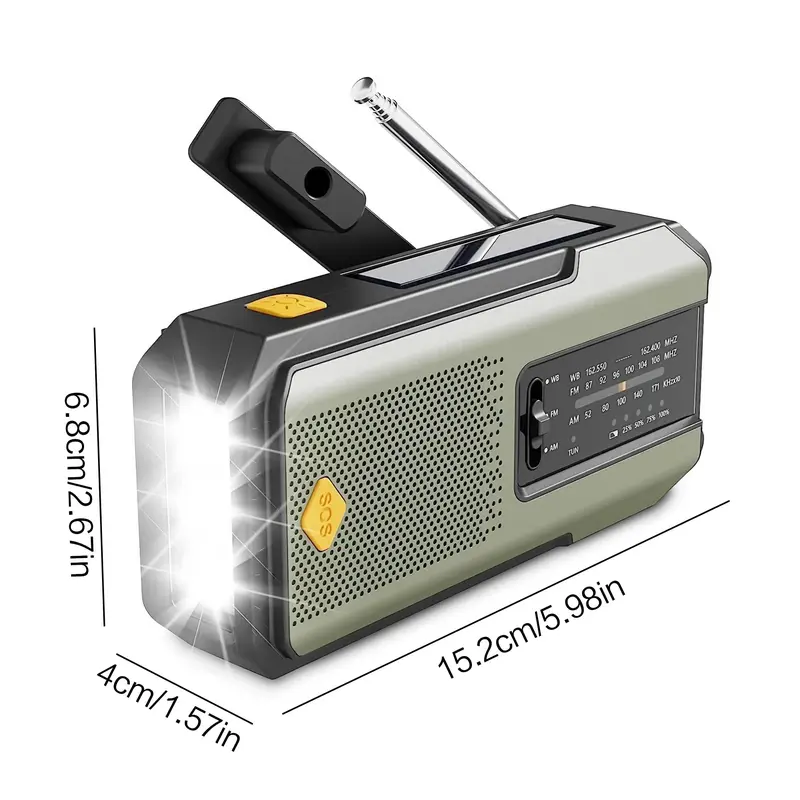 Portable Radio, 2000mAh Emergency Radio with Solar & Hand Crank Powered, AM/FM Radio with 3-LED Flashlight for Outdoor Emergency 1