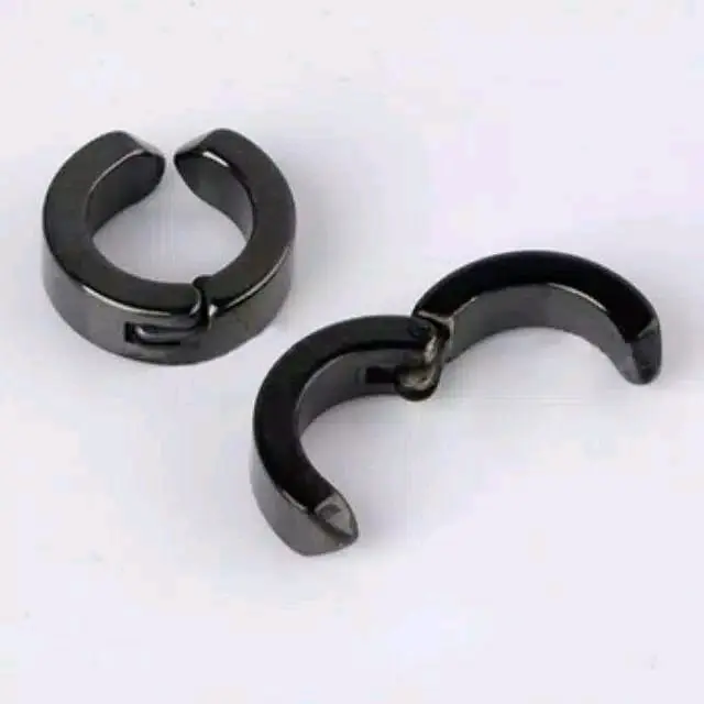 Tindik Jepit Titanium anting tanpa lubang hitam silver pria wanita piercing Anting Fake 2