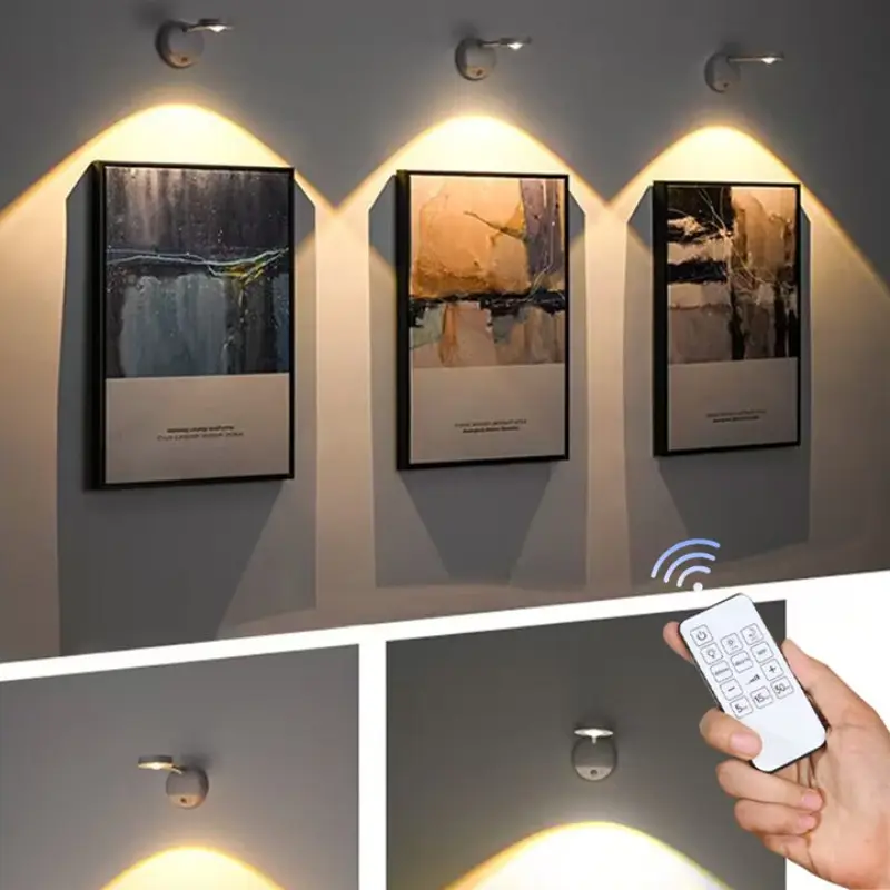 3-Colors Led Wireless Spotlight Inligent Human Sensing Wall Light Usb Rechargeable Dimmable Touch Night light for Room Background Lighting Paintings Pictures Bedroom Decorative